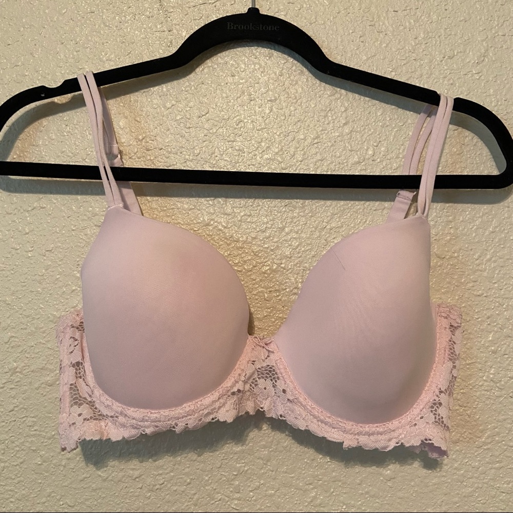 36D Pink Lacy Floral Push Up Bra
